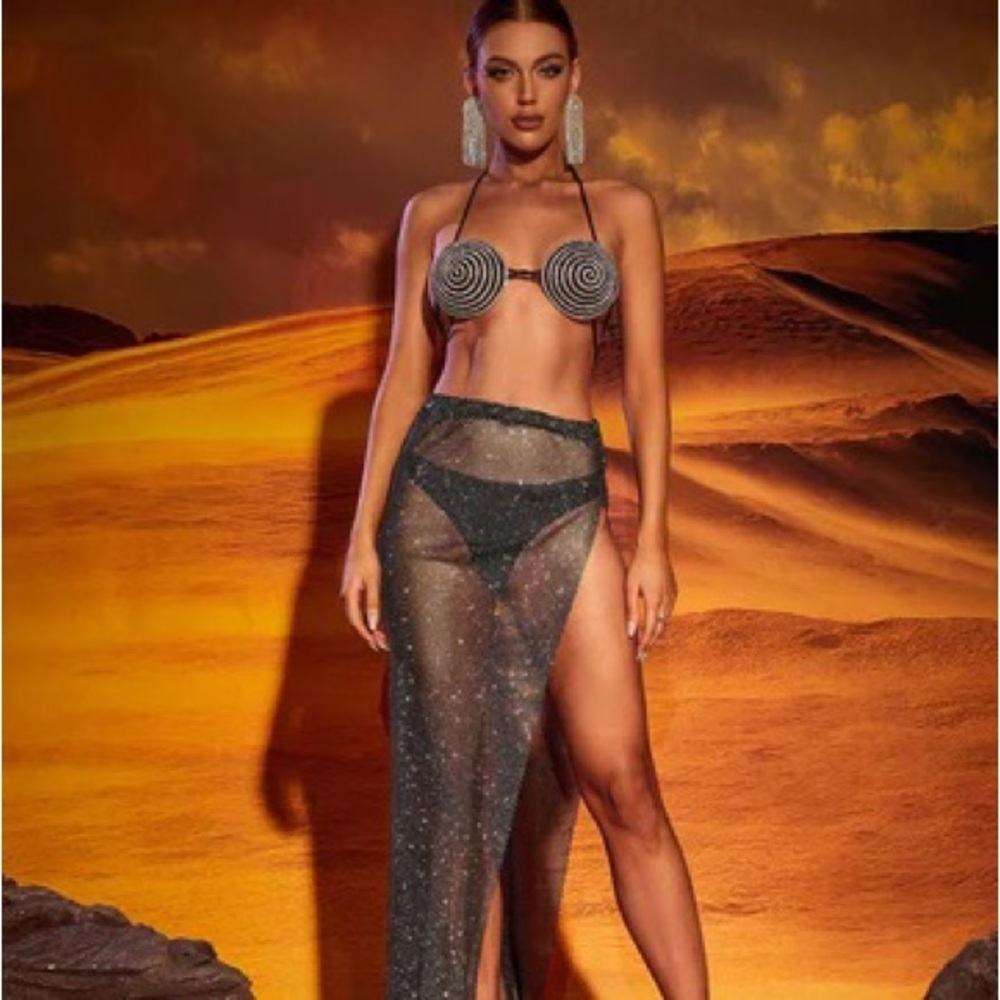 NWT Mew Mews Rooney Spiral Crystal Bustier Top In Black (Small) & Skirt Set